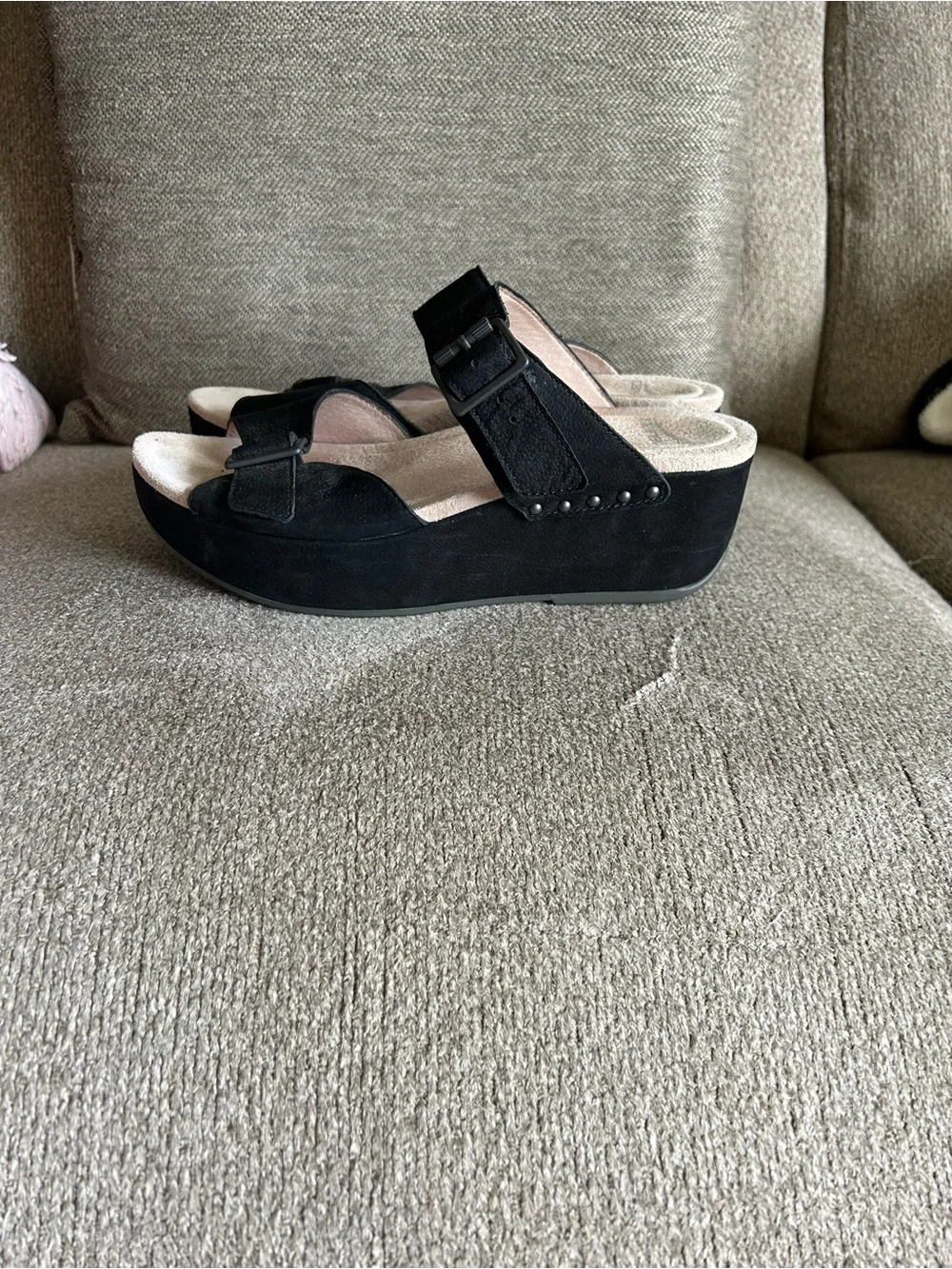 DANSKO Women's Selma Black Suede Leather  Platform Wedge Sandals Size 38 (US 9)